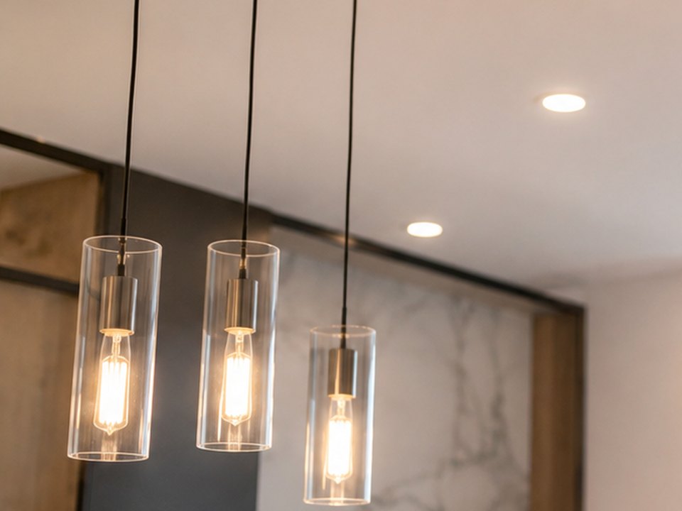 Modern pendant and recessed lighting installation